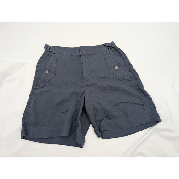 Athleta Linen Bermuda Shorts Navy Blue Women's 4 Beachy - Picture 1 of 9